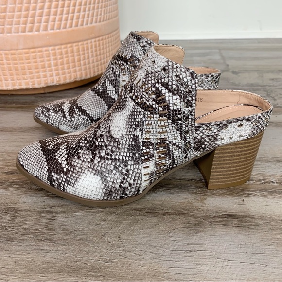 L&B Shoes - Truth Hurts Mule Booties Snakeskin Vegan 7 9 11